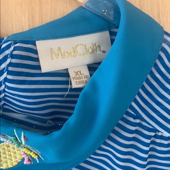 {ModCloth} Blue/White Stripe Blouse w/ Pineapples - Picture 3 of 4